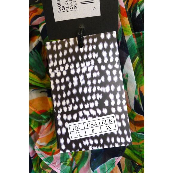 SALONI Raquel Silk Chiffon Belted Midi Dress Jade Palmier Saks 8 NWT $815 - Picture 9 of 15